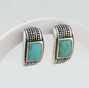 Sterling Silver Natural Turquoise Half Hoop Earrings 3/4" x 1/2" inch